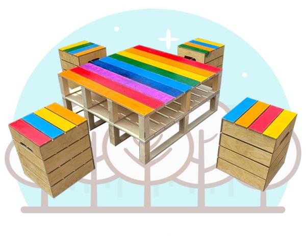 [Set] 무지개 테이블+의자4